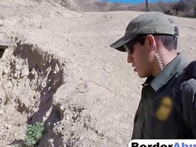 Naughty teen deepthroats hard dick and gets fucked by border patrol