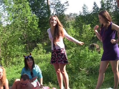 Albina & Ava & Taylor & Zoe in cute college girls making an outdoor party